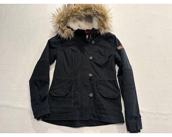 Hollister Kunstpelz Kapuze Parka Jacke Blau Damen Größe M y2k