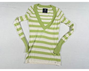 VTG Y2K American Eagle Outfitters Womens M Babydoll Gestreifter Pullover