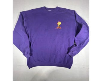 Vintage 90er Jahre Lila Hanes Heavyweight Looney Tunes Pulli Sweatshirt XL