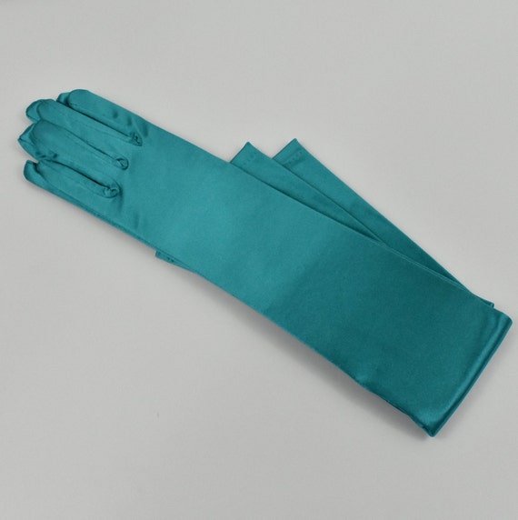 teal satin gloves