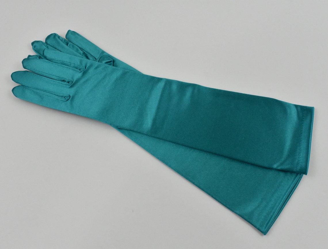 Opera Teal Blue / Blue Stretch Satin Gloves Bridal Gloves | Etsy