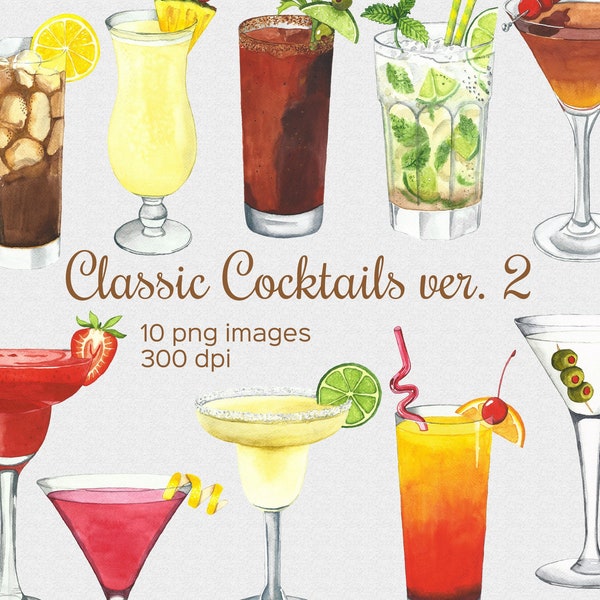 Aquarel Cocktail Afdrukbare Clipart Set