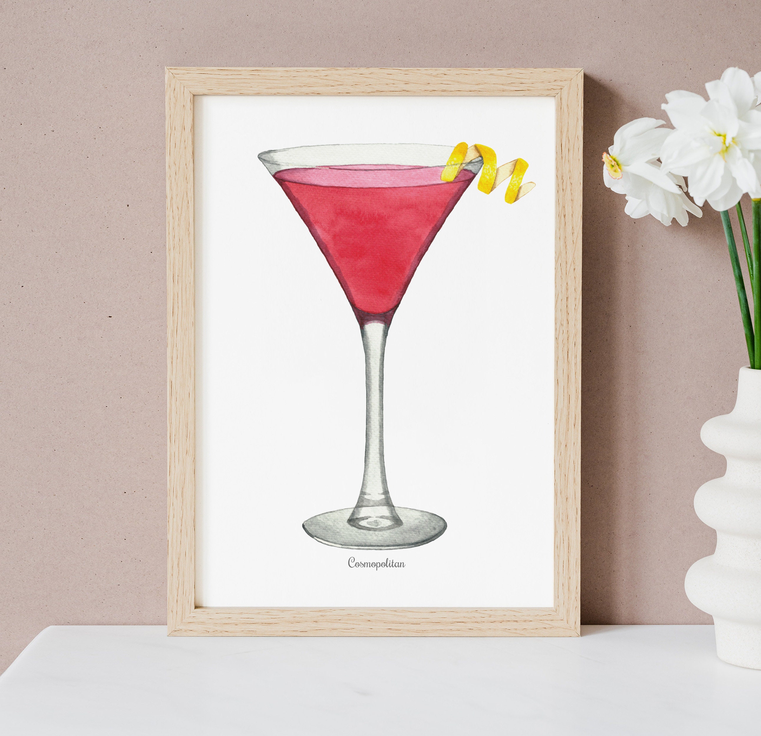 Cosmopolitan Watercolor Printable Cocktail Illustration - Etsy