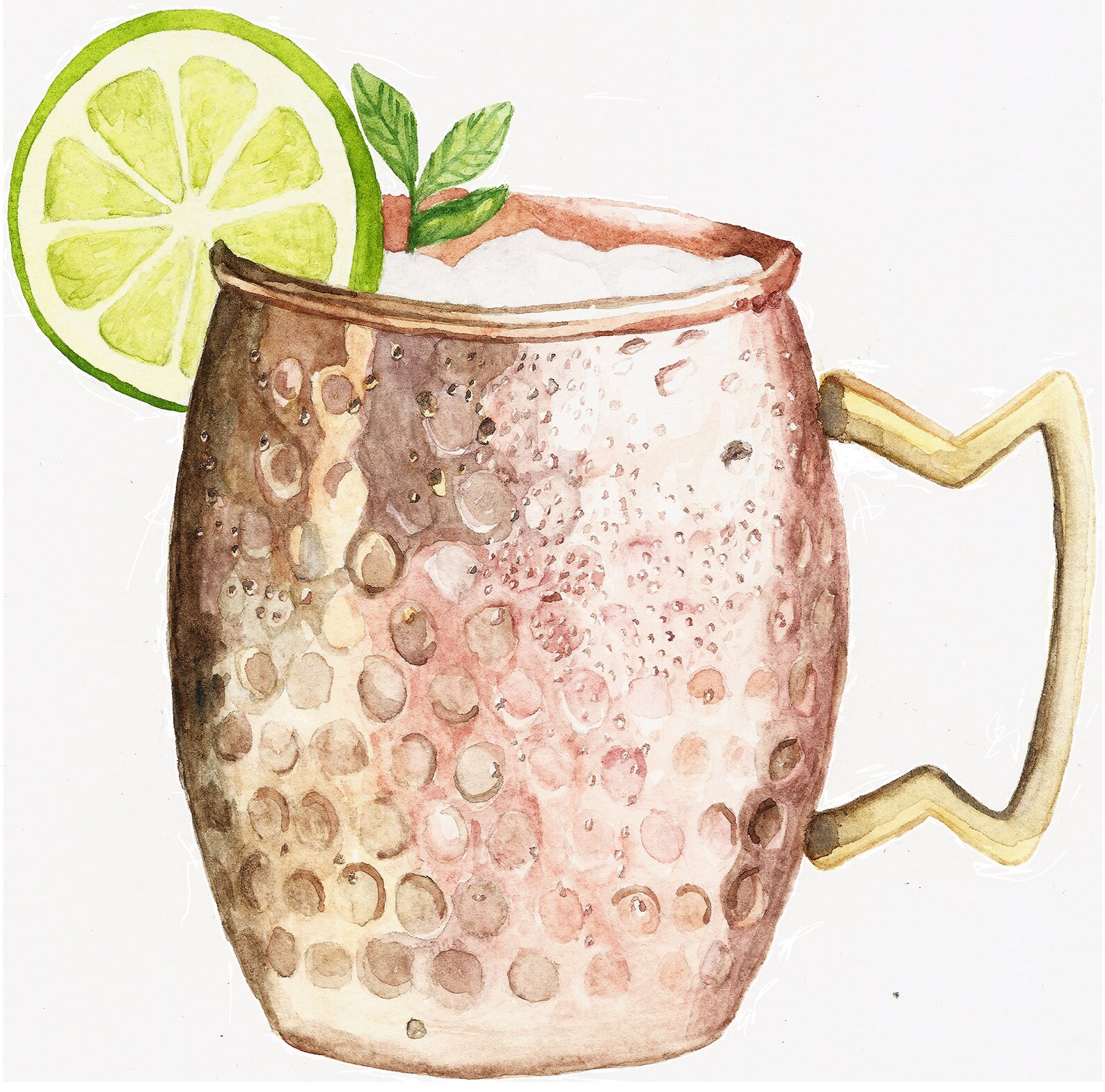 Moscow Mule Watercolor Drink Cocktail Illustration, Summer Printable
