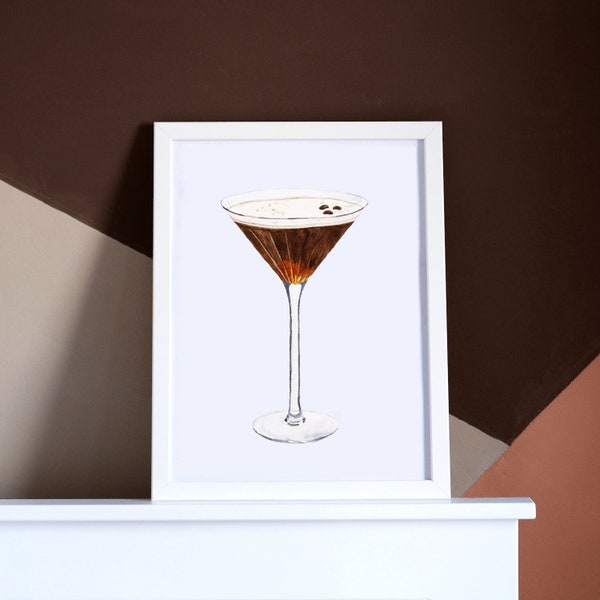 Espresso Martini Watercolor Drink Cocktail Illustration, Summer Printable Decor, Hand Painted Kitchen Wall Art, Alcoholic Cocktail Clipart