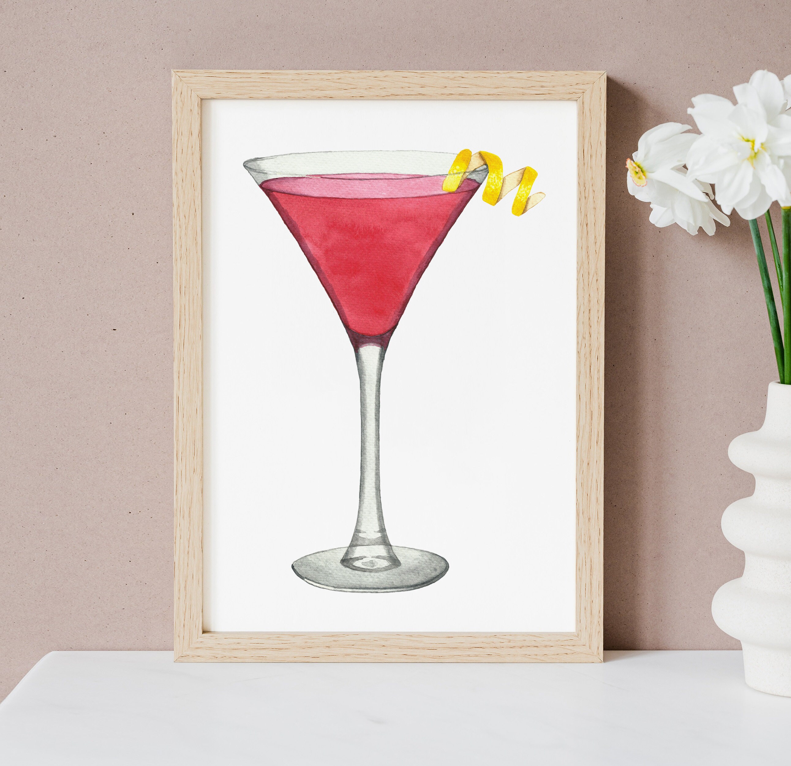 Cosmopolitan Watercolor Printable Cocktail Illustration - Etsy