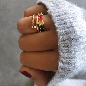 Kleurrijke Ring Veelkleurige Ring Pride Ring Rainbow Band Chunky Ring Oval Eternity Band