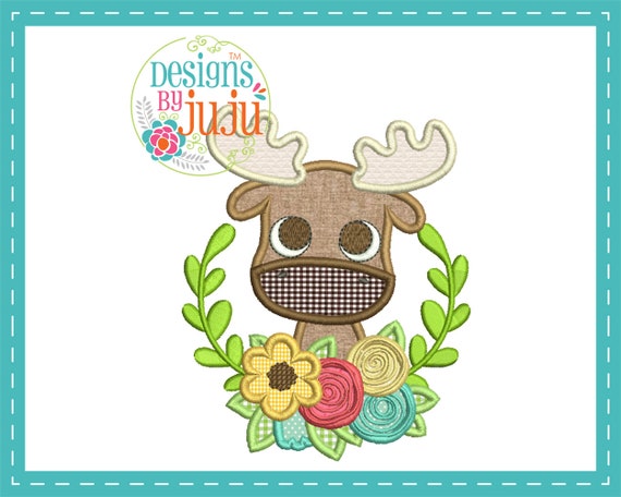 Cute Baby Moose Woodland Laurel Applique Machine Embroidery Etsy