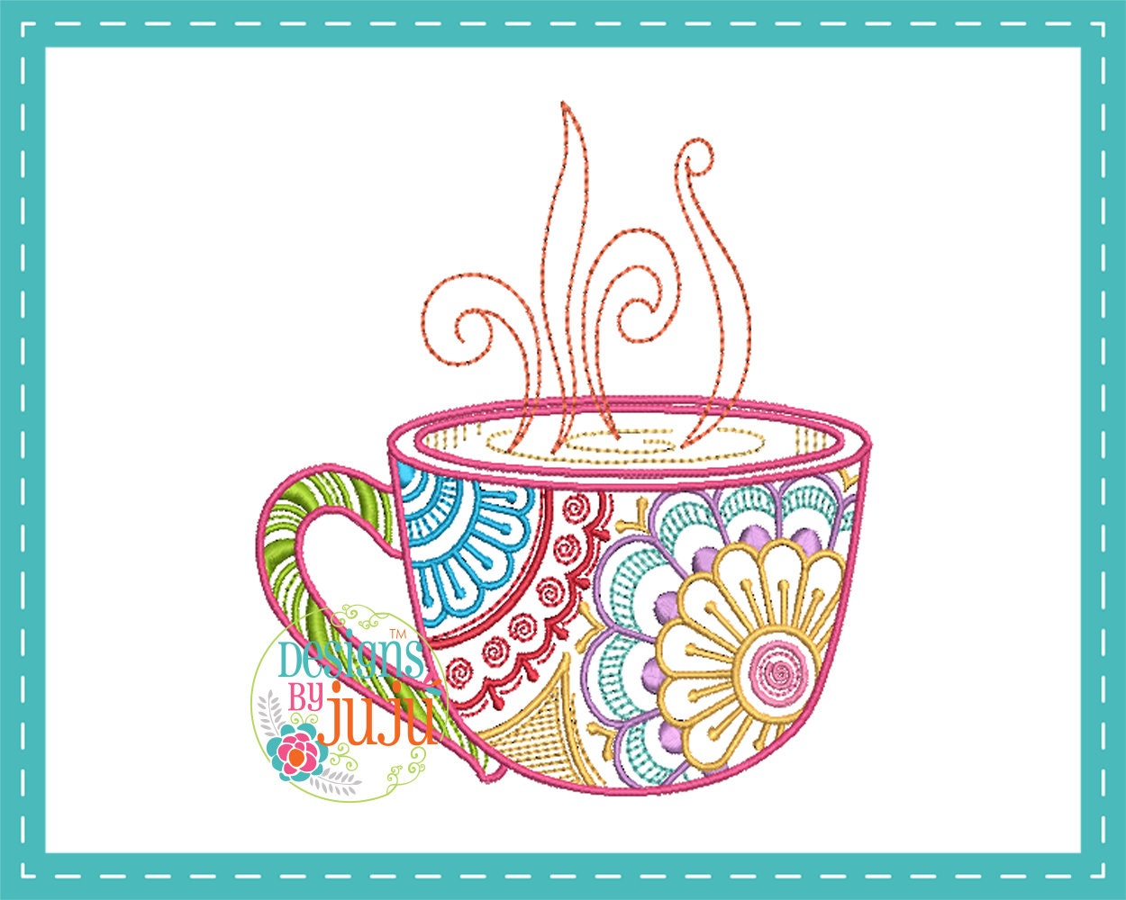 Design Pattern Instant Download 4 sizes Mehndi Tea Time Mehndi Tea Time 05- Machine Embroidery