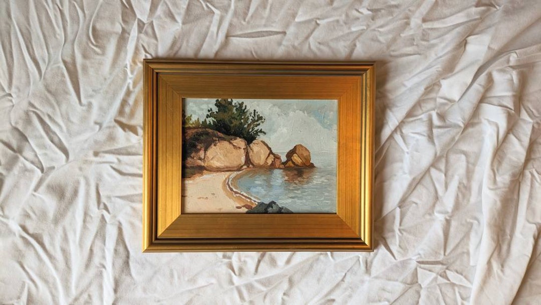 Ocean Landscape Oil Painting, Gold Framed Painting, Oil Painting