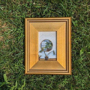 Plant and Mirror Oil Painting, Gold Framed Oil Painting, Original Painting, Gold Frame Art, Plant Painting , Gallery Wall Art, 11x9 inches