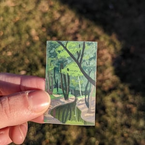 Forest River Landscape Sticker, Tiny Vinyl Decal (2x1 inches)