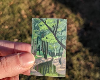 Forest River Landscape Sticker, Tiny Vinyl Decal (2x1 inches)