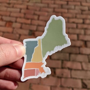 New England Map Sticker, Colorful Vinyl Decal (2x3 inches)