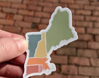 New England Map Sticker, Colorful Vinyl Decal (2x3 inches)