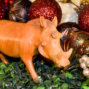 Vintage One of a Kind Hand Carved Teak Wood Wild Hog Figurine