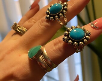 Turquoise mini star sterling silver ring