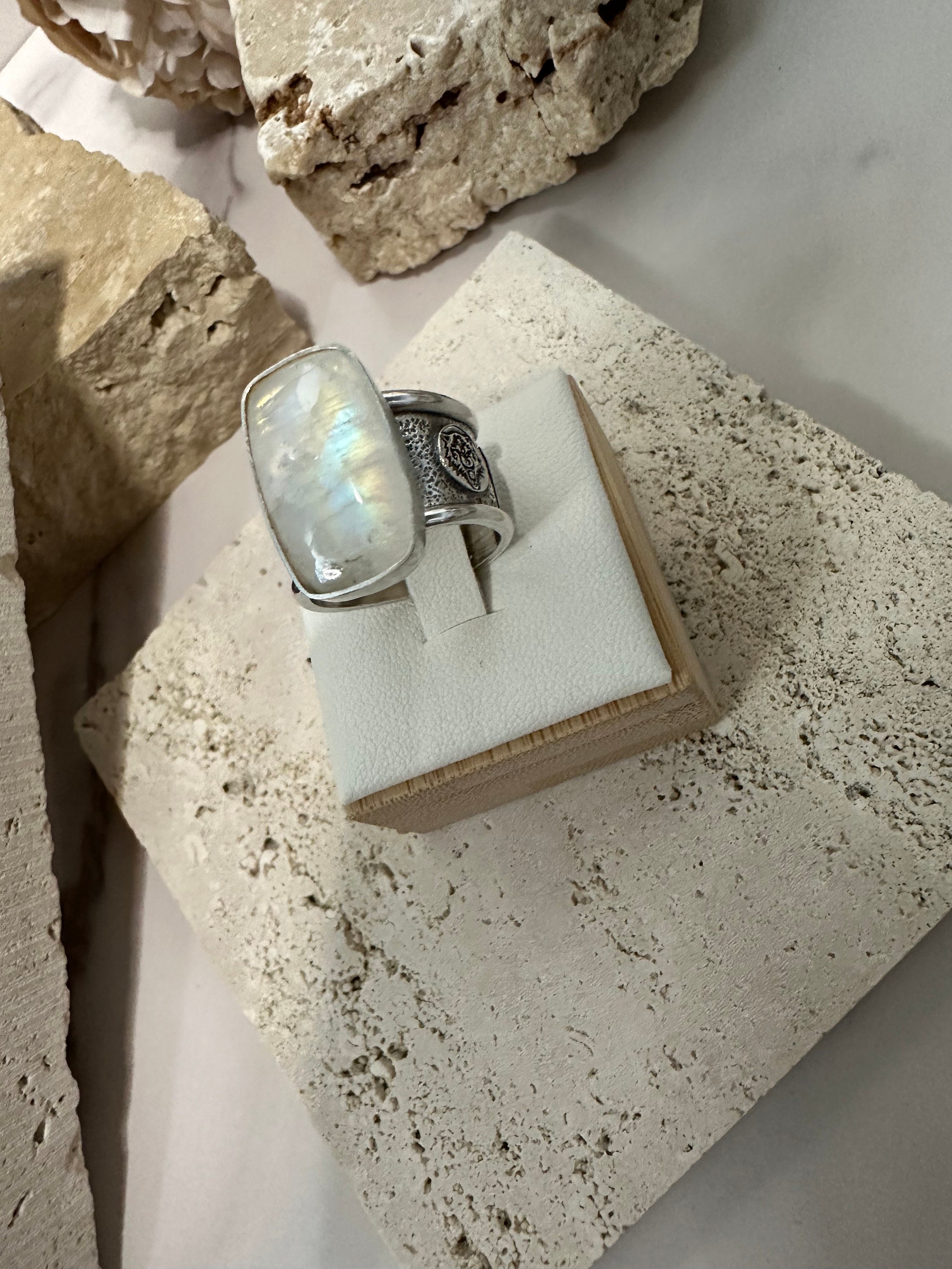 Moonstone word band ring