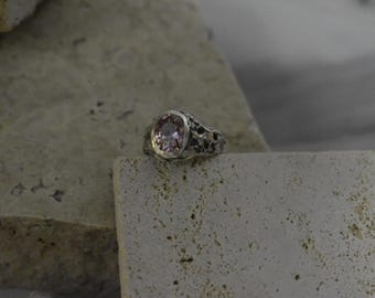 Pink moissanite sterling silver casted ring