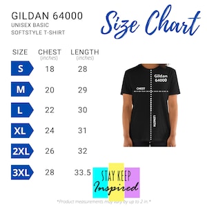 Gildan 64000 Unisex Basic Softstyle T-Shirt Size Chart (INCHES) with Female, Male, and Unisex Mock-ups / Digital Download Sizing Chart