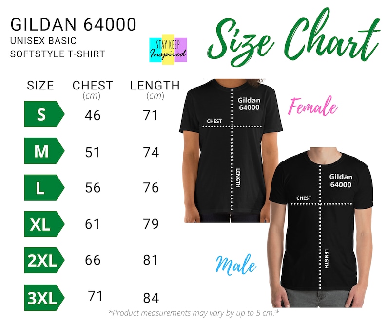 Gildan 64000 Black Unisex T-shirt Size Chart inches/cm - Etsy UK