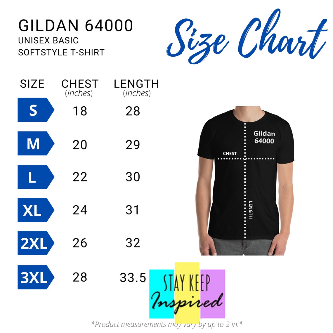 Gildan 64000 Unisex Basic Softstyle T-shirt Size Chart - Etsy