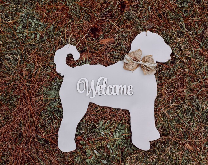 20" wood doodle golden doodle labradoodle dog door hanger sign laser cut door hanger Welcome