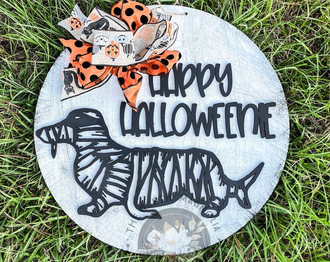 Happy Halloweenie door hanger | Weiner dog halloween | 3d layered door hanger | halloween door hanger