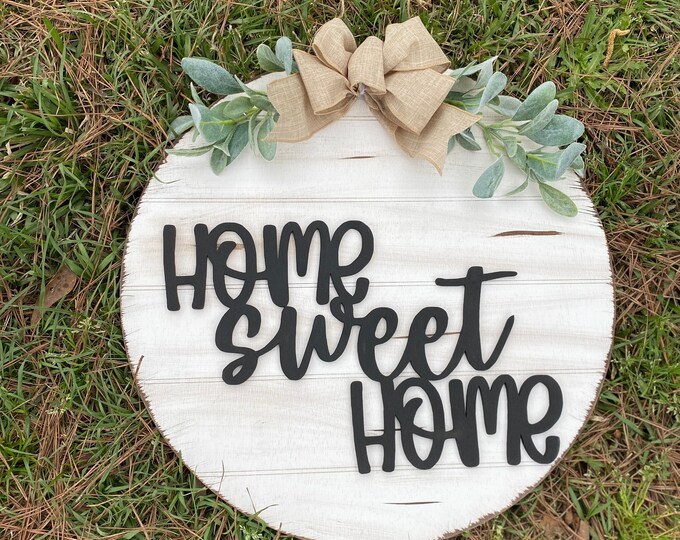 20” home sweet home rustic distressed door hanger - layered door hanger - home decor - greenery