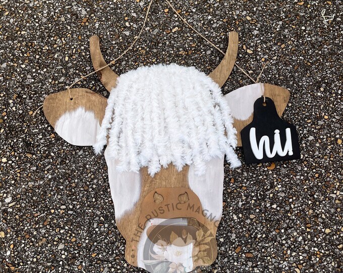 20” highlands cow door hanger - farm animals - layered door hanger - home decor - macrame cow