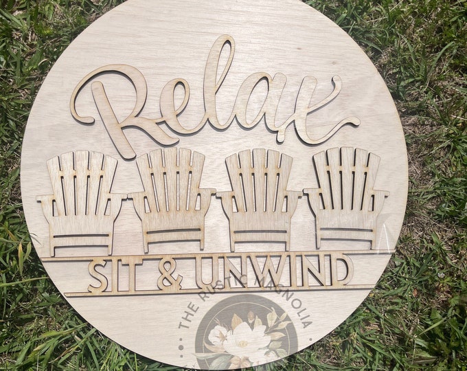 Relax Adirondack chairs sit and unwind  layered unfinished door hanger wood blanks laser cut wood for painting