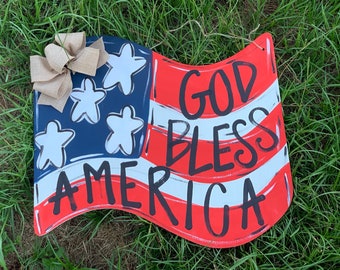 God Bless America flag door hanger  - USA- america - door decor - summer - home - patriotic