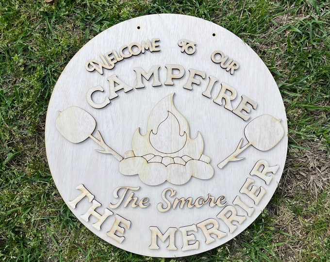 Welcome to our campsite the s’more the merrier layered unfinished door hanger wood blanks laser cut wood for painting