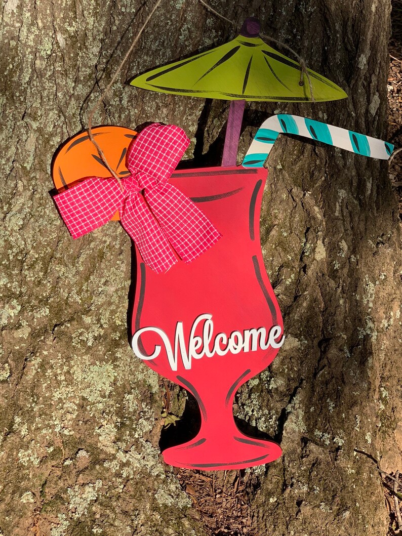 20\u201d spring door decor pool house daiquiri- Wood sign Tropical drink door hanger