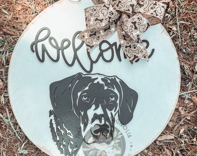 20” German short haired pointer face Welcome door hanger  - GSP - layered door hanger - pointer dog - pet door hanger - dog door hanger