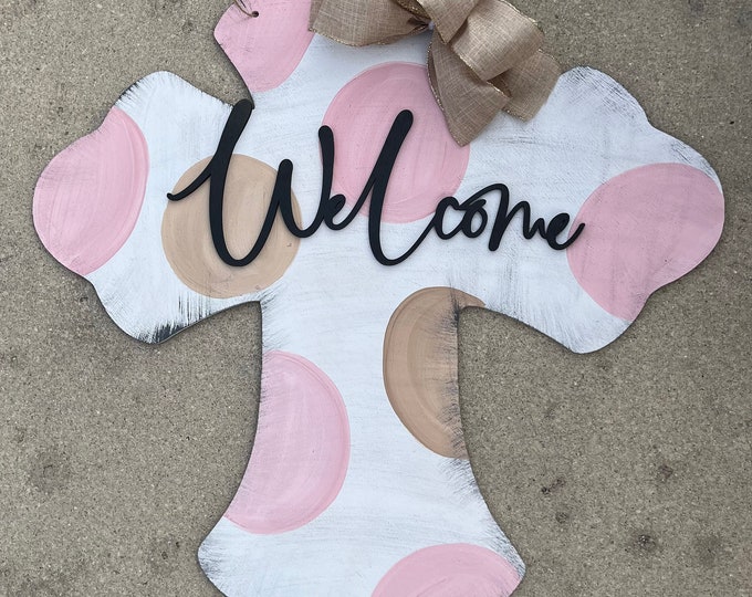 20” Welcome spring cross rustic distressed door hanger - layered door hanger - home decor