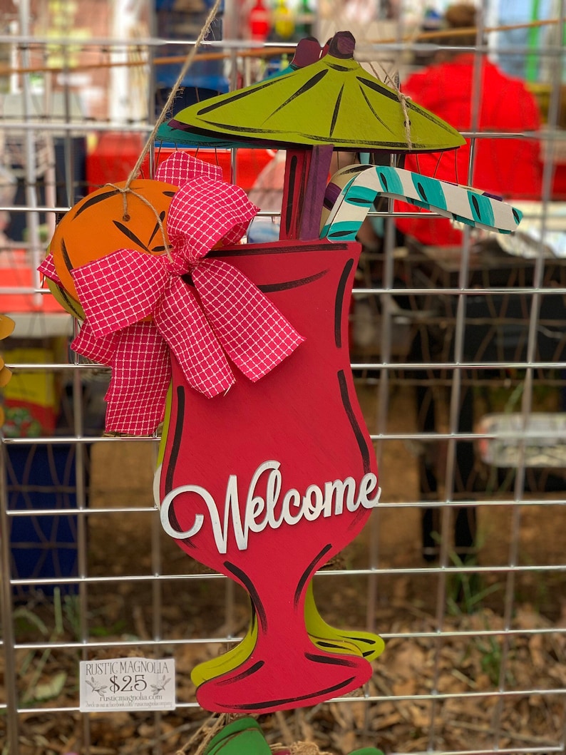 20\u201d spring door decor pool house daiquiri- Wood sign Tropical drink door hanger