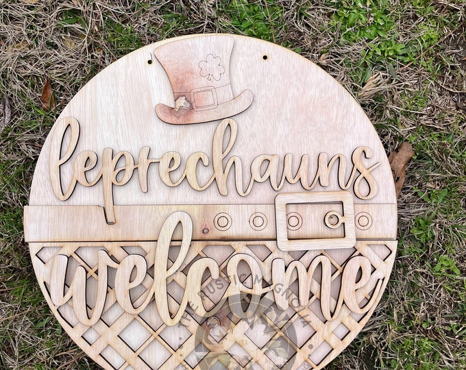 Leprechauns welcome st Patricks day layered unfinished door hanger wood blanks laser cut wood for painting