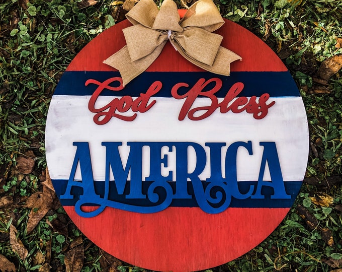 20” God Bless America striped door hanger - patriotic - USA - layered door hanger - home decor