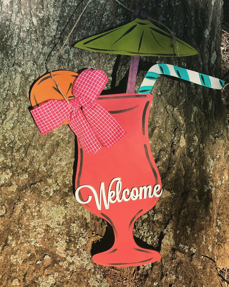 20\u201d spring door decor pool house daiquiri- Wood sign Tropical drink door hanger