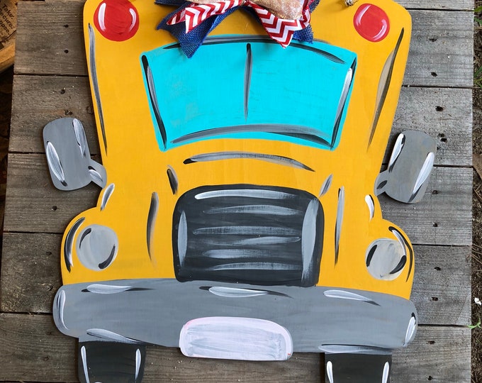 22” school bus door hanger  - personalized  - wood   - school bus   - bus driver back to school  - Wood sign