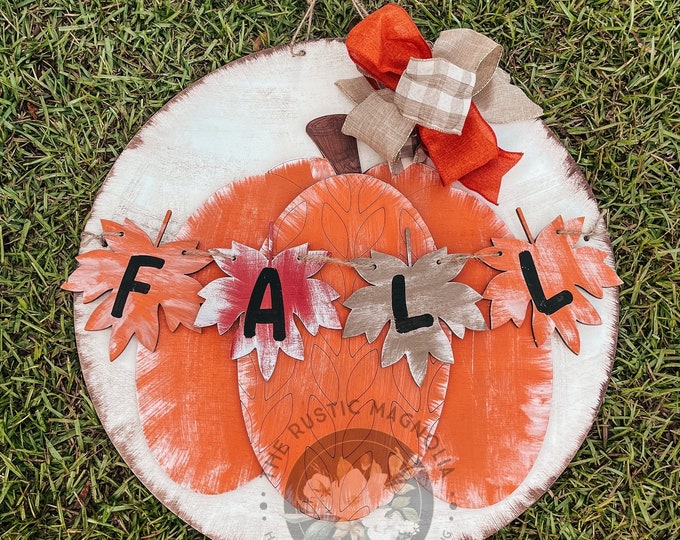 Fall pumpkin leaves  3d  door hanger - funny halloween - harvest  - door hanger - laser cut - layered Wood sign