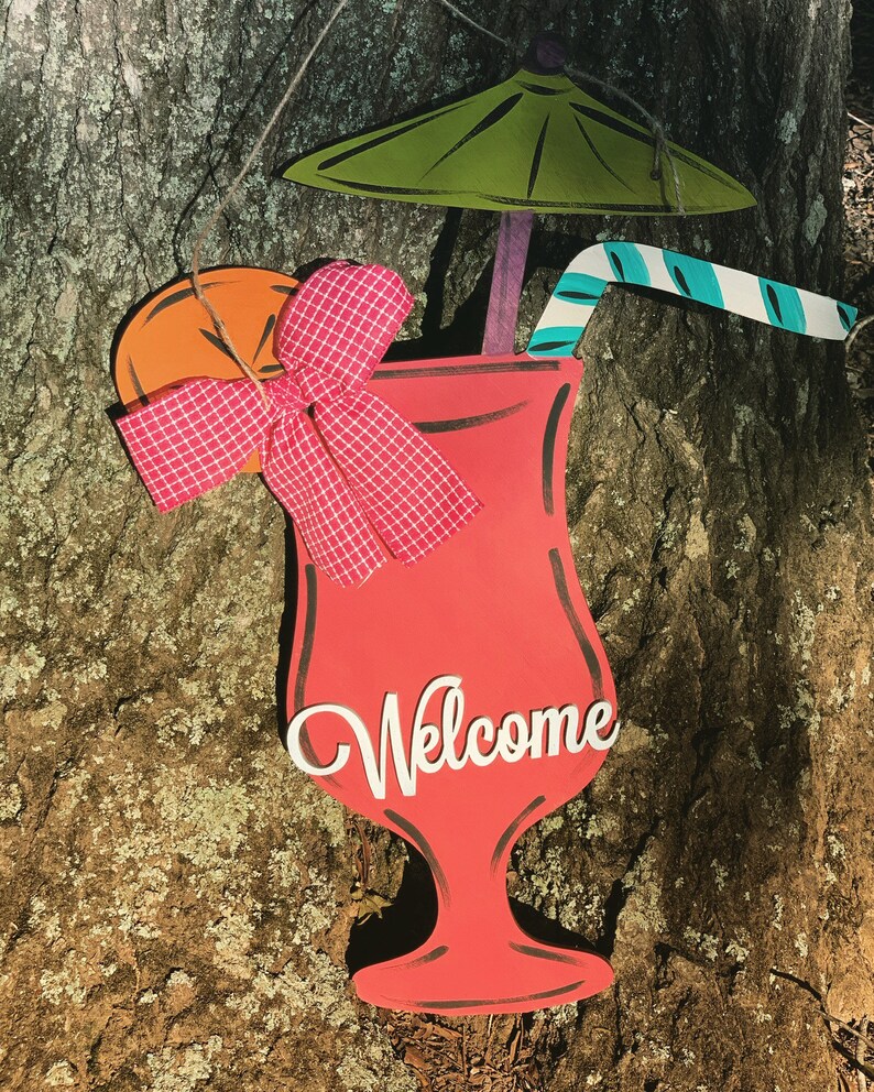 20\u201d spring door decor pool house daiquiri- Wood sign Tropical drink door hanger