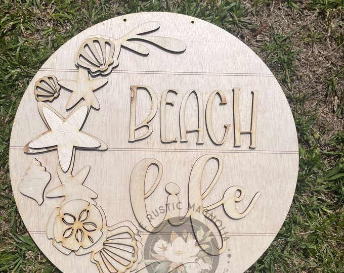 Beach life layered unfinished door hanger wood blanks laser cut wood for painting
