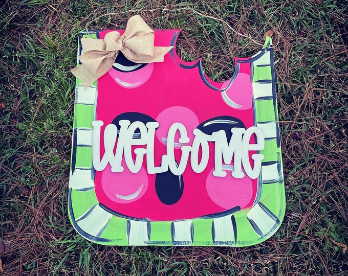 Watermelon door hanger - welcome - Summer  - wood sign - custom - personalized Painted door hangers  - home decor  - door hanger