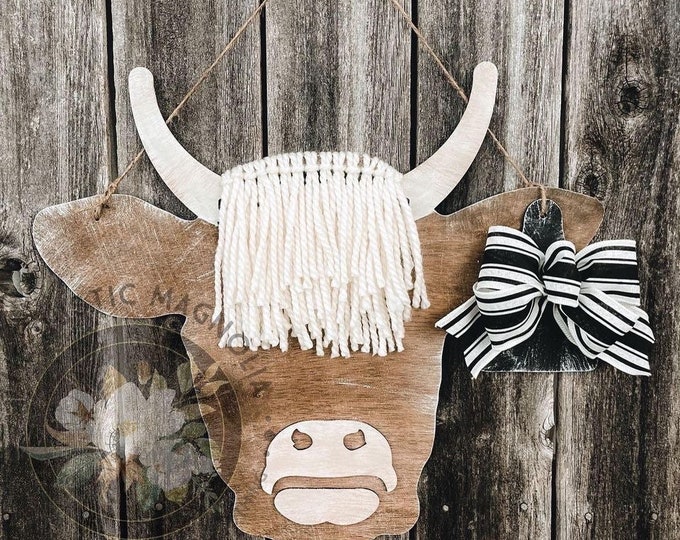 20” highlands cow door hanger - farm animals - layered door hanger - home decor - macrame cow