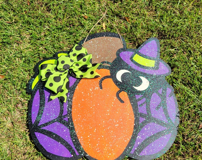 Pumpkin With Spider Halloween glitter door hanger