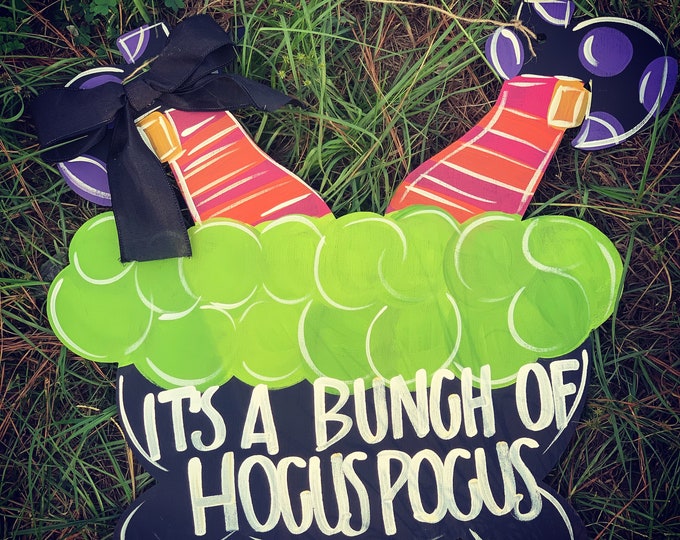 Witch legs door hanger - HOCUS POCUS - halloween door hanger - polka dot door hanger - laser cut - layered Wood sign