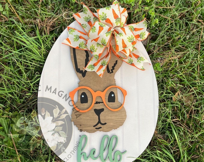 20” Easter bunny egg with glasses hanger - layered door hanger - home decor - rustic  - seasonal door hanger - bunny rabbit