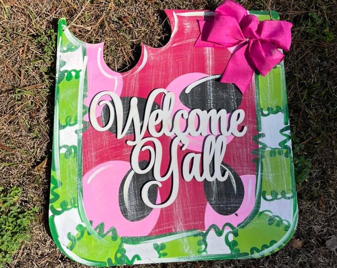 Watermelon door hanger - welcome yall - Summer  - wood sign - custom - personalized Painted door hangers  - home decor  - door hanger